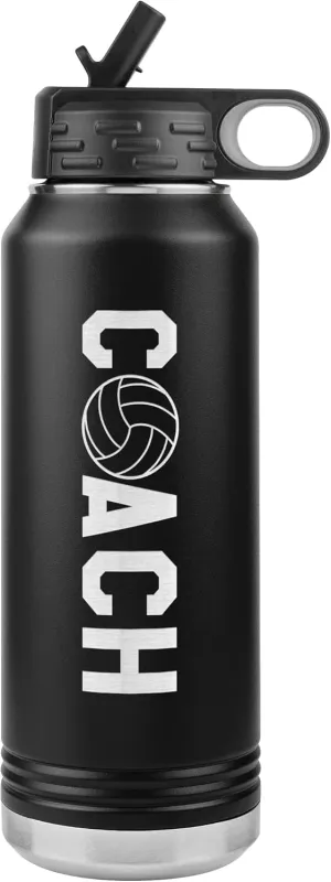 With Straw Volleyball Coach chafe hitherto lake Gift Black Volleyball Coach Water Bottle - 32oz Insulated Engraved Stainless Steel Flip Top 
