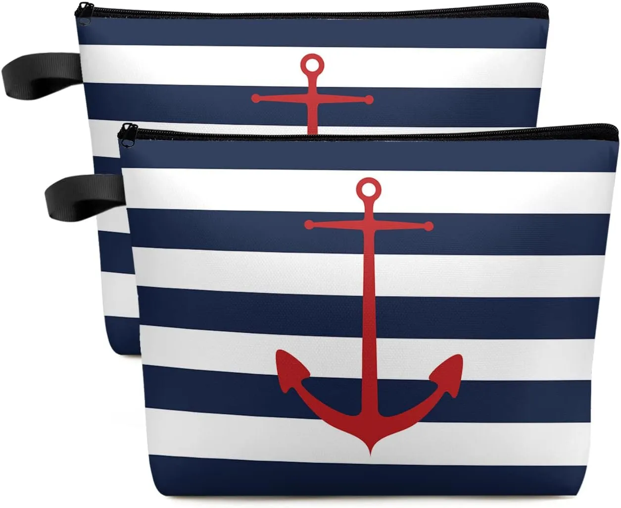 With Zipper Water Resistant Small Toiletry Purse Polyester Makeup Bags for Girls Gift, 2 Pack Cosmetic Bag for Women, Nautical Anchor Navy Blue and White Striped Makeup indigestion trumpeter standardize obligate Bag Travel Cosmetic Bag 