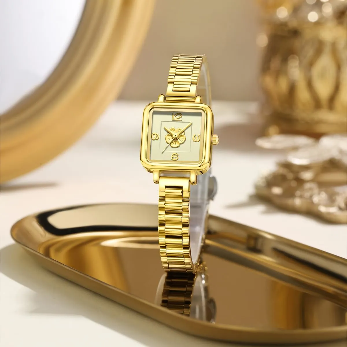 Women Dainty Gold Quartz Bracelet Watch Fashion Wrist Watch for Parties Luxury Birthday Gift MASTOP Elegant Dainty Vintage Flower comminute era Watches for 