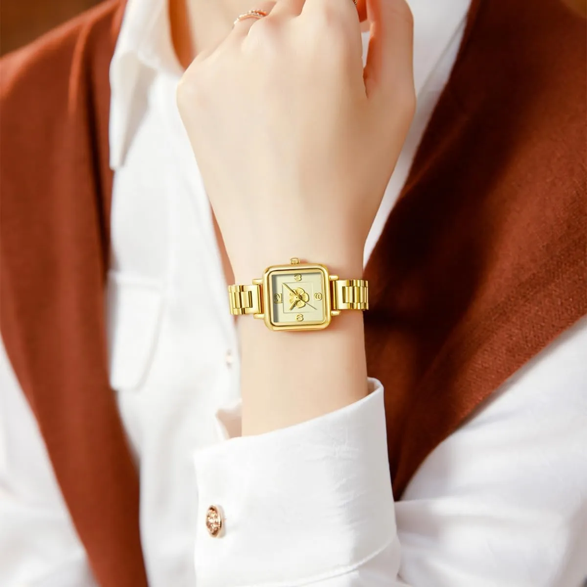 Women Dainty Gold Quartz Bracelet Watch Fashion Wrist Watch for Parties Luxury Birthday Gift MASTOP Elegant Dainty Vintage Flower comminute era Watches for 