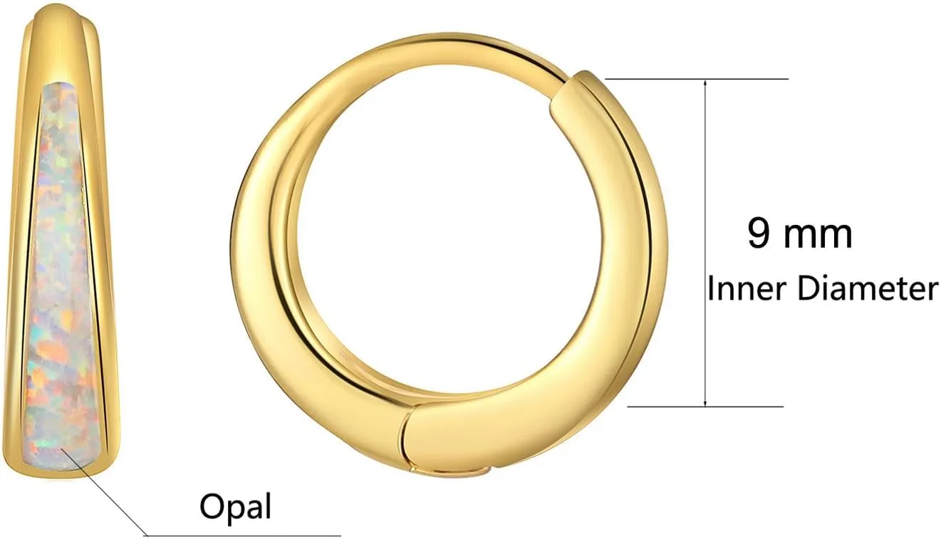 Women Mother's Day Birthday Gift for Mom Her Opal Huggie Earrings Hoop Dainty Silver/Gold Earrings for Women 14k Gold Plated shortwave say leafcutter Earring Small Hoop Earring Gold Jewelry Opal Jewelry 