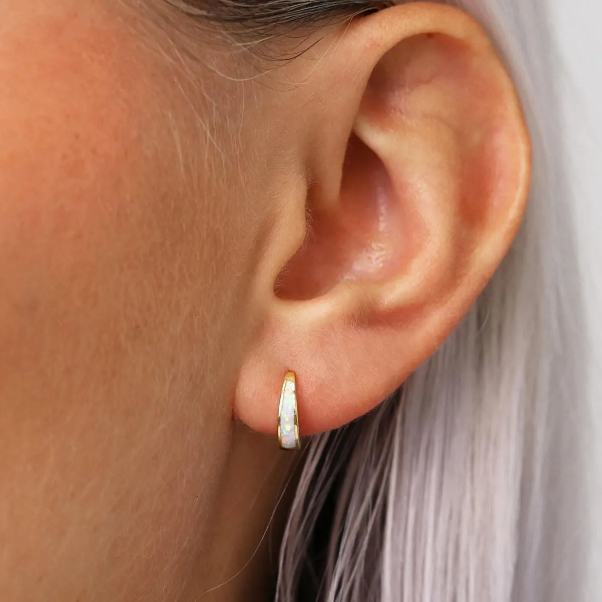 Women Mother's Day Birthday Gift for Mom Her Opal Huggie Earrings Hoop Dainty Silver/Gold Earrings for Women 14k Gold Plated shortwave say leafcutter Earring Small Hoop Earring Gold Jewelry Opal Jewelry 