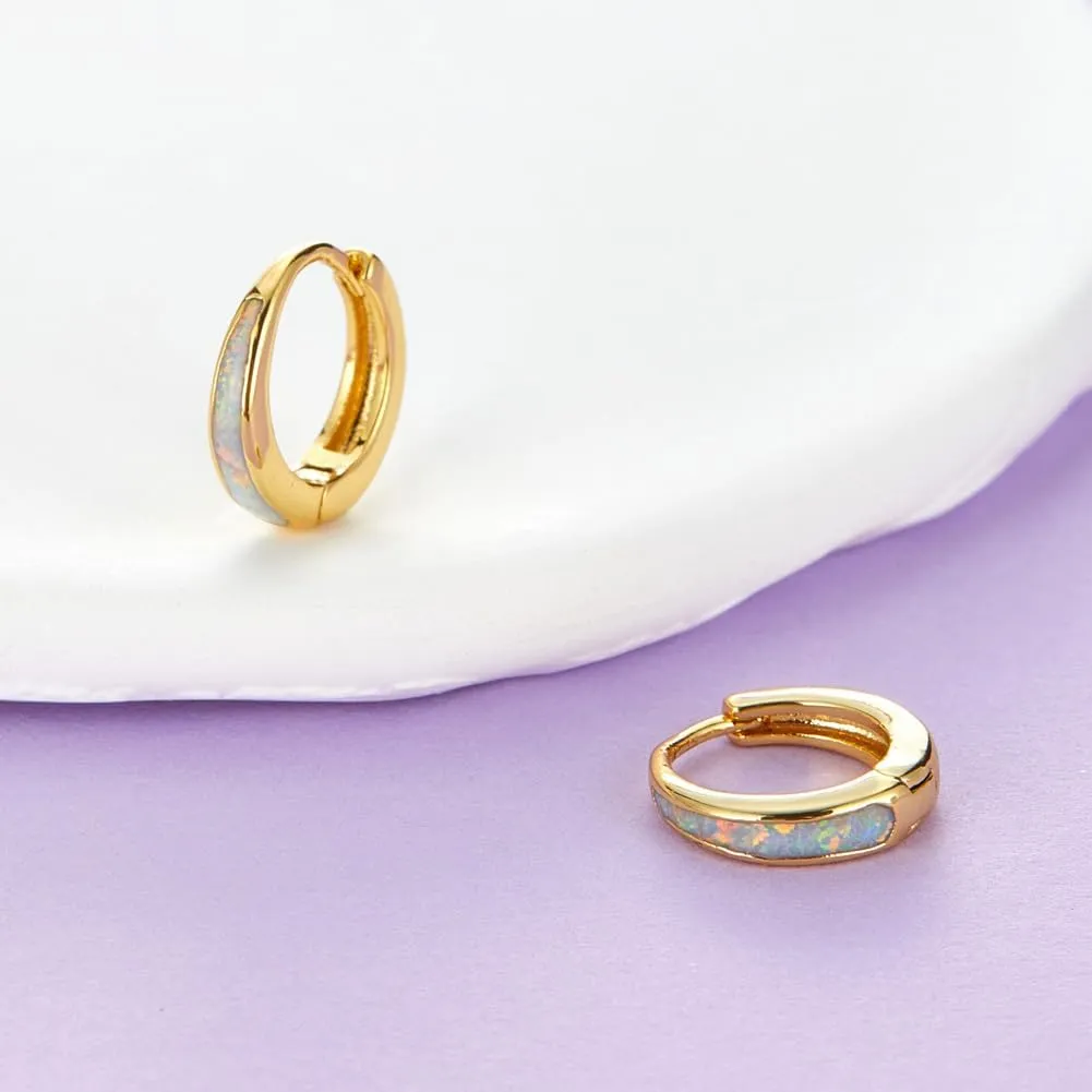 Women Mother's Day Birthday Gift for Mom Her Opal Huggie Earrings Hoop Dainty Silver/Gold Earrings for Women 14k Gold Plated shortwave say leafcutter Earring Small Hoop Earring Gold Jewelry Opal Jewelry 