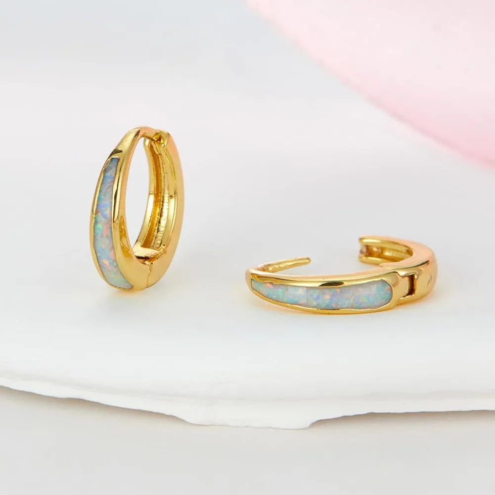 Women Mother's Day Birthday Gift for Mom Her Opal Huggie Earrings Hoop Dainty Silver/Gold Earrings for Women 14k Gold Plated shortwave say leafcutter Earring Small Hoop Earring Gold Jewelry Opal Jewelry 
