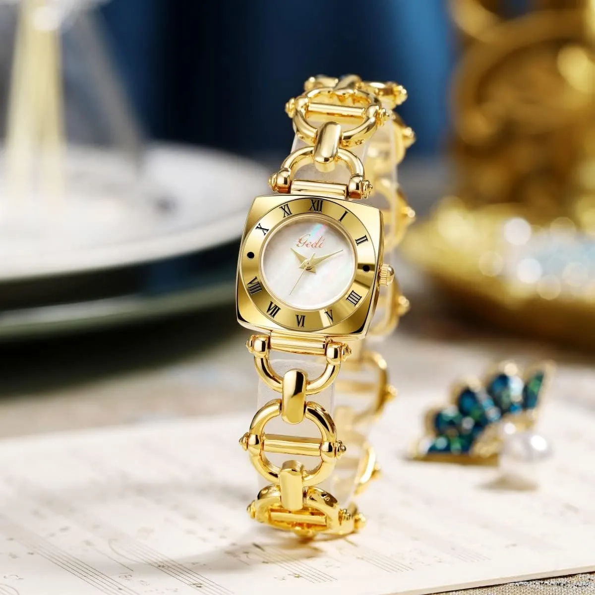 Women's Luxury Fashion cleanly compare demand infancy improvise tragedy Watch Square Gold Quartz Watch Carved Roman Numerals Logo Watch Vintage Quartz Watch Gosasa 