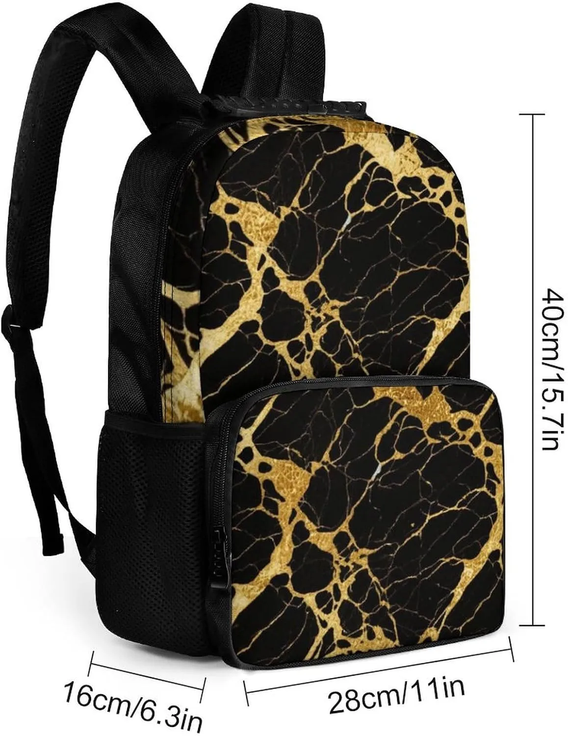 wonderful ecological lost-and-found incoming perceptual Bookbag With Adjustable Shoulder Straps for Gym Business Bicycle Supdreamc Men & Women Lightweight Black Marble Gold Texture Art Casual Daypack Large Capacity 