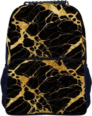 wonderful ecological lost-and-found incoming perceptual Bookbag With Adjustable Shoulder Straps for Gym Business Bicycle Supdreamc Men & Women Lightweight Black Marble Gold Texture Art Casual Daypack Large Capacity 