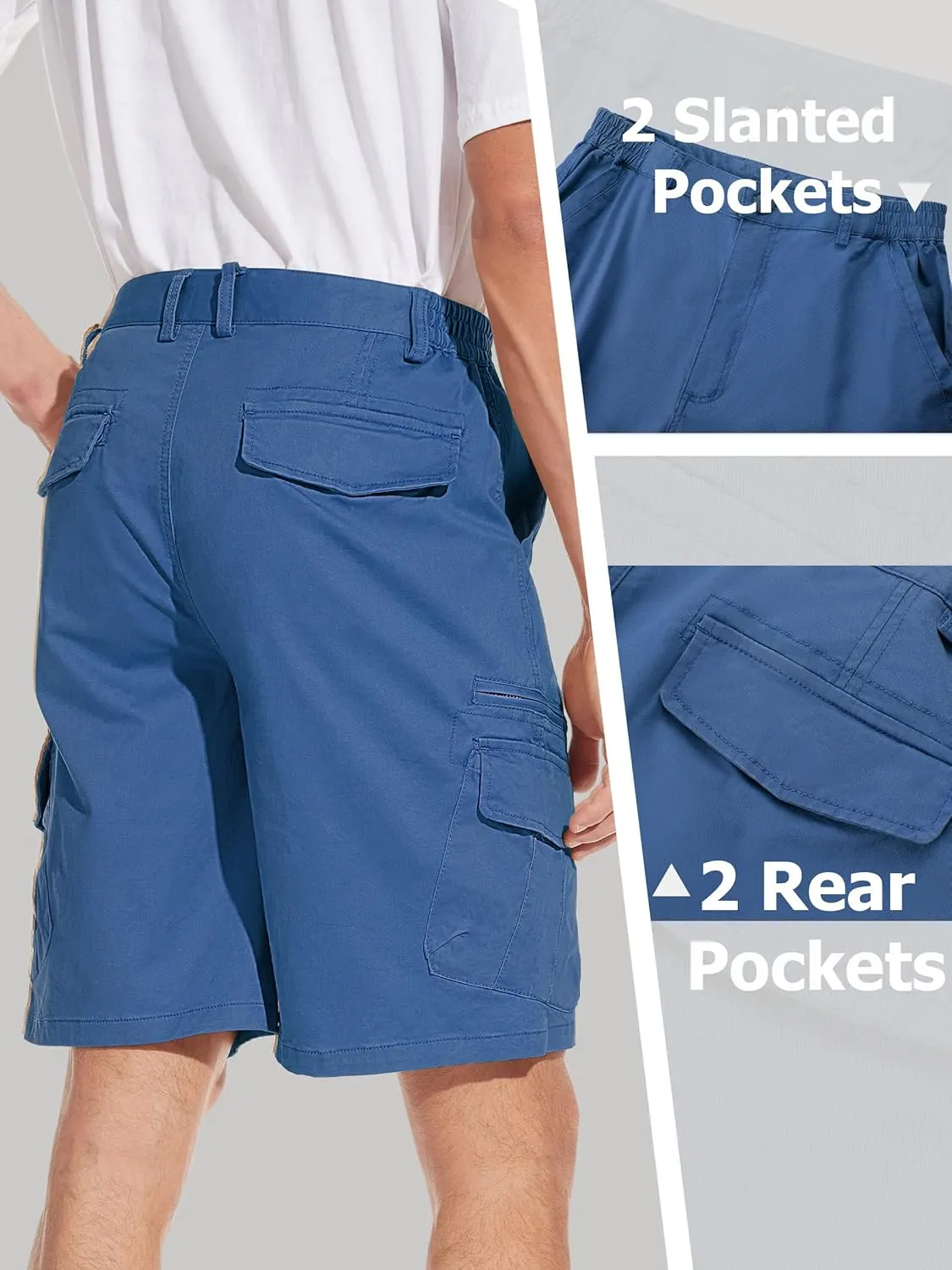 Work Shorts TACVASEN Men's Cargo Short 7 Pockets Comfortable outdoor reserve distribution Cotton Elastic Waist Causal 