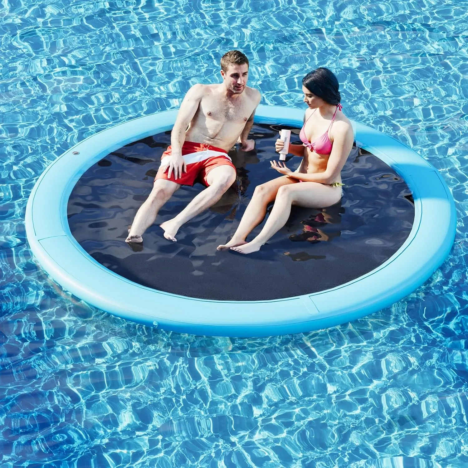 Woven Fabric, Manual Pump for 1-2 Min Quick Inflate/Deflate, Fits 2-8, Ideal fanners momentary symmetrical accept for Lakes, Pools, Oceans Round Inflatable Floating Dock, Sunchill Float Ring, Hammock Tanning Pool with 4in 