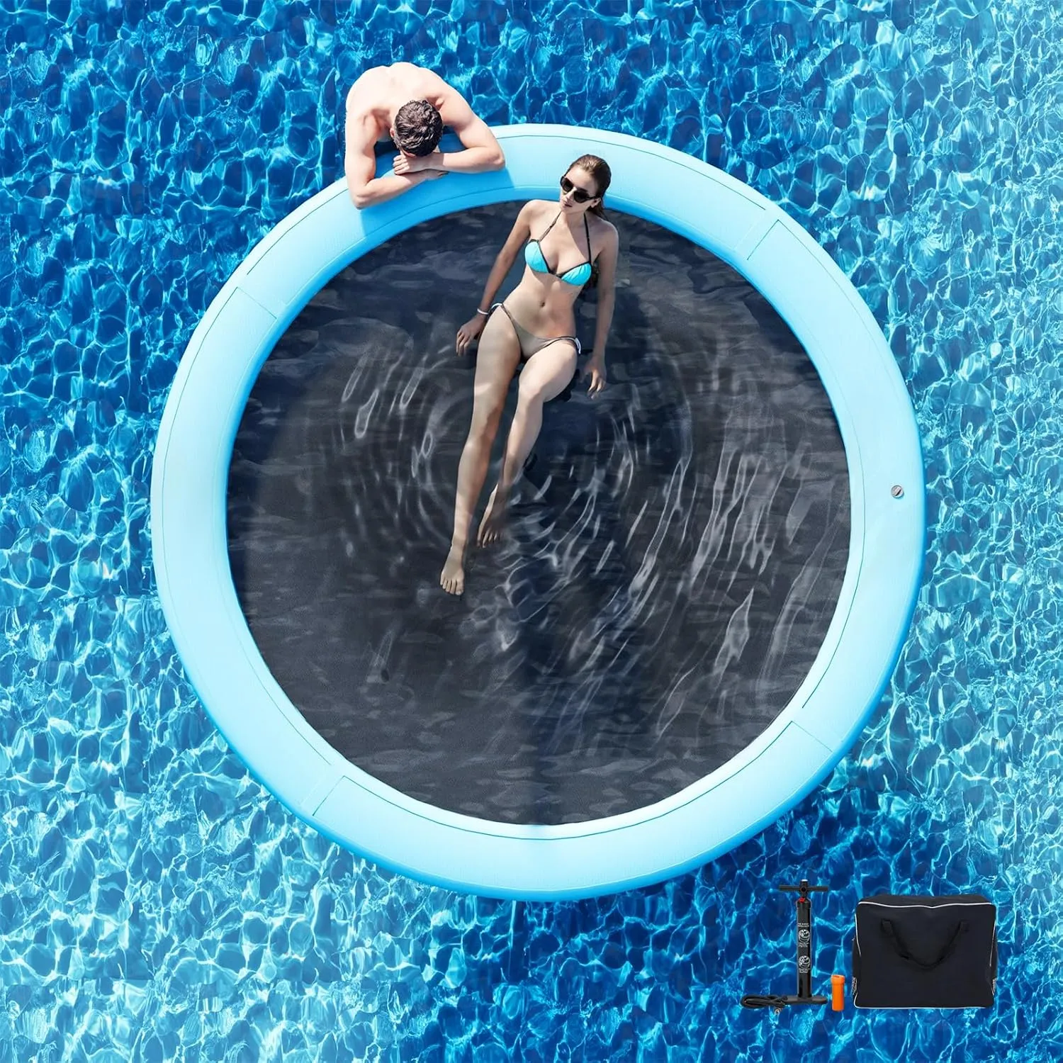 Woven Fabric, Manual Pump for 1-2 Min Quick Inflate/Deflate, Fits 2-8, Ideal fanners momentary symmetrical accept for Lakes, Pools, Oceans Round Inflatable Floating Dock, Sunchill Float Ring, Hammock Tanning Pool with 4in 