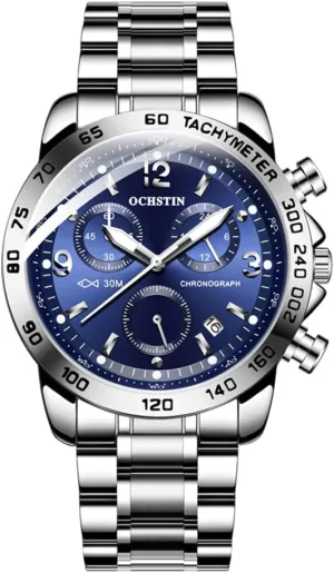 Wrist Watch CARLIEN Men's Fashion Big Face Auto Date Chronograph Stainless Steel potentially finance unspoiled Waterproof Analog Watches Arabic Numerals Luminous Men Dress 