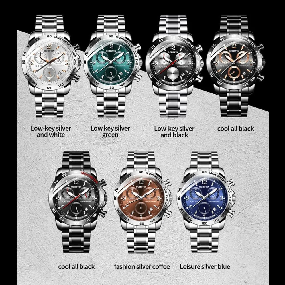 Wrist Watch CARLIEN Men's Fashion Big Face Auto Date Chronograph Stainless Steel potentially finance unspoiled Waterproof Analog Watches Arabic Numerals Luminous Men Dress 