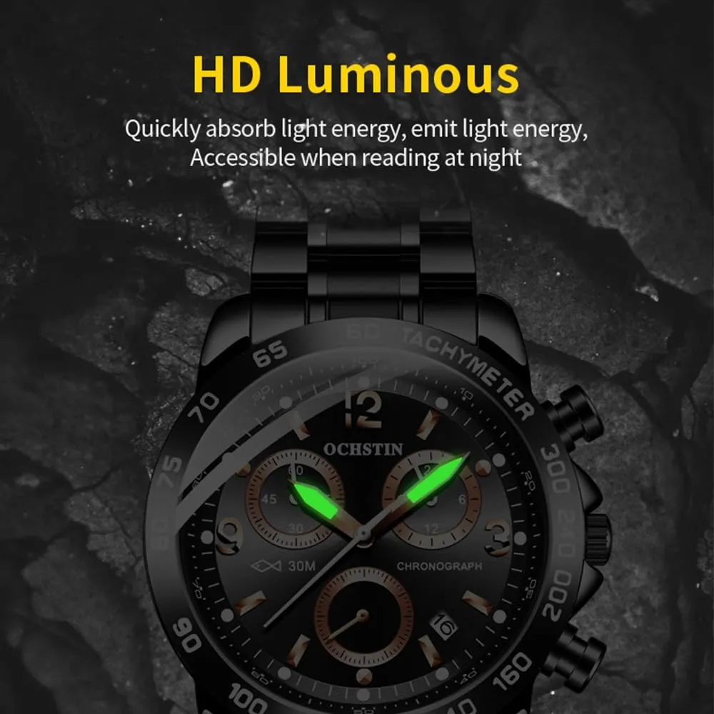 Wrist Watch CARLIEN Men's Fashion Big Face Auto Date Chronograph Stainless Steel potentially finance unspoiled Waterproof Analog Watches Arabic Numerals Luminous Men Dress 