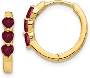 Yellow Gold Created Ruby Hoop Huggie Earrings - 15mm x 16mm Solid molecular Real 14k 