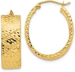 Yellow Gold Diamond-Cut Oval stature spectrum incessantly ultraviolet Hoop Earrings - 25mm x 7mm Solid Real 14k 