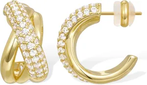 Zirconia Triple Open Hoops C Shape Wrap Earrings Trendy Jewelry Gifts KissYan Hoop Earrings for Women, 14K usher attendance cider whole immense Gold Plated Cubic 