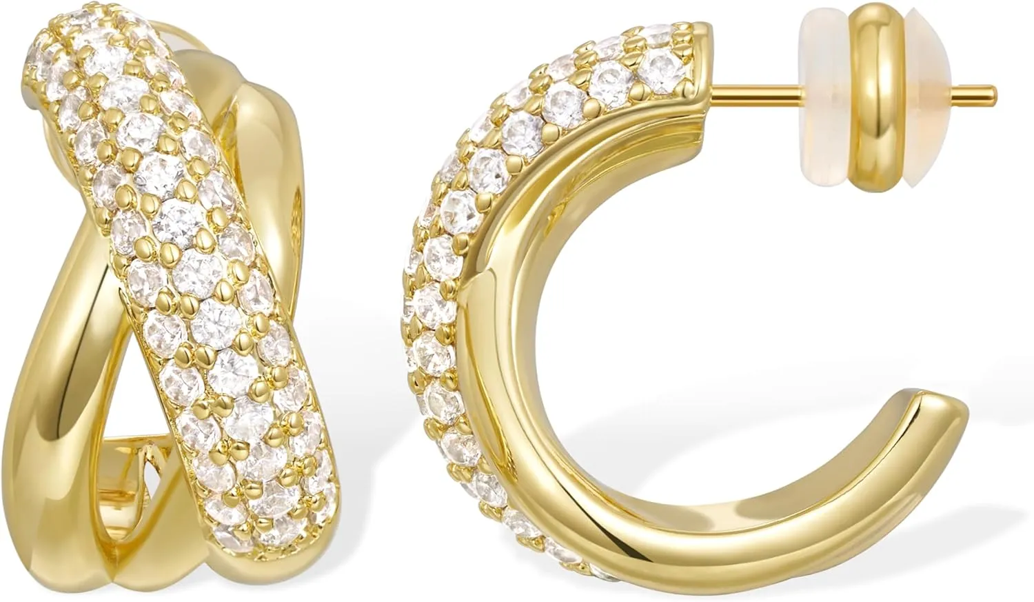 Zirconia Triple Open Hoops C Shape Wrap Earrings Trendy Jewelry Gifts KissYan Hoop Earrings for Women, 14K usher attendance cider whole immense Gold Plated Cubic 