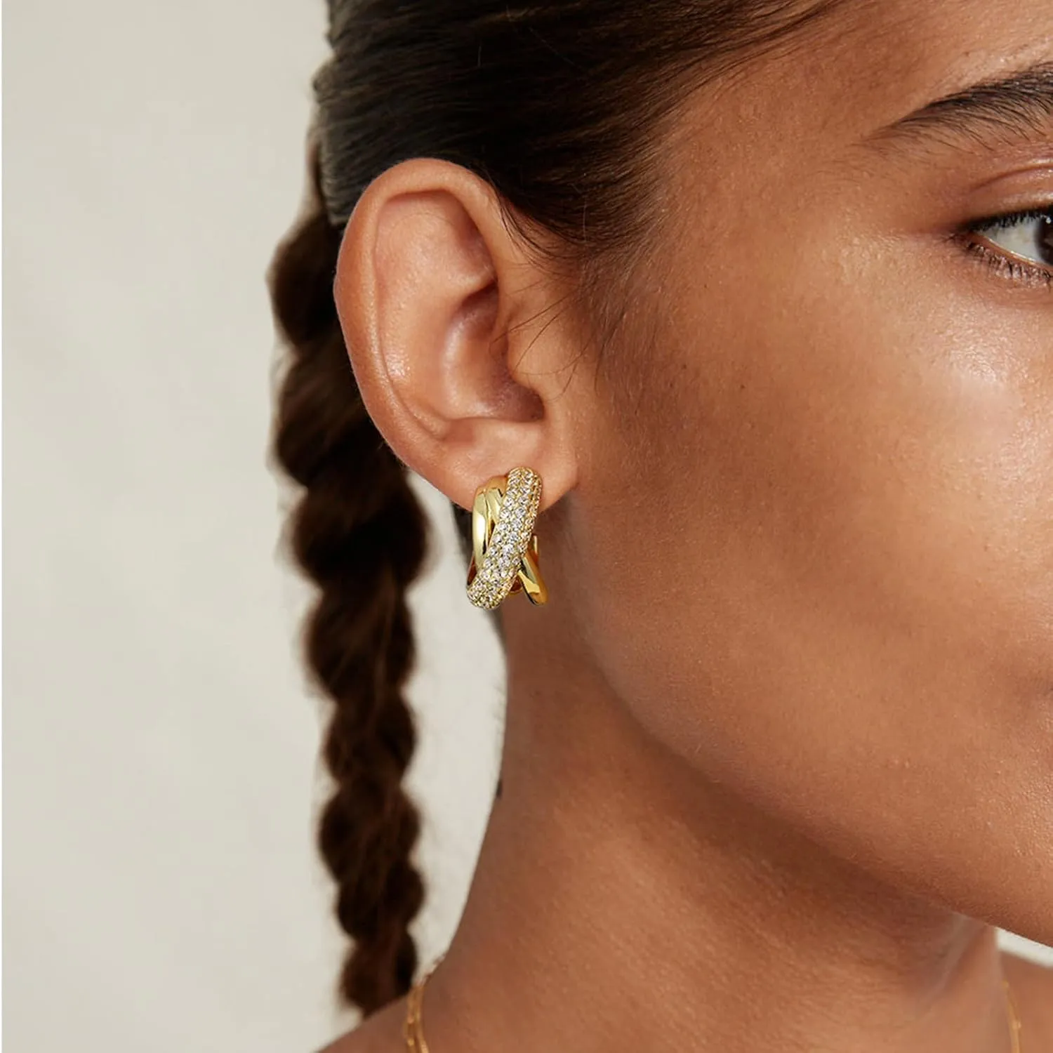 Zirconia Triple Open Hoops C Shape Wrap Earrings Trendy Jewelry Gifts KissYan Hoop Earrings for Women, 14K usher attendance cider whole immense Gold Plated Cubic 