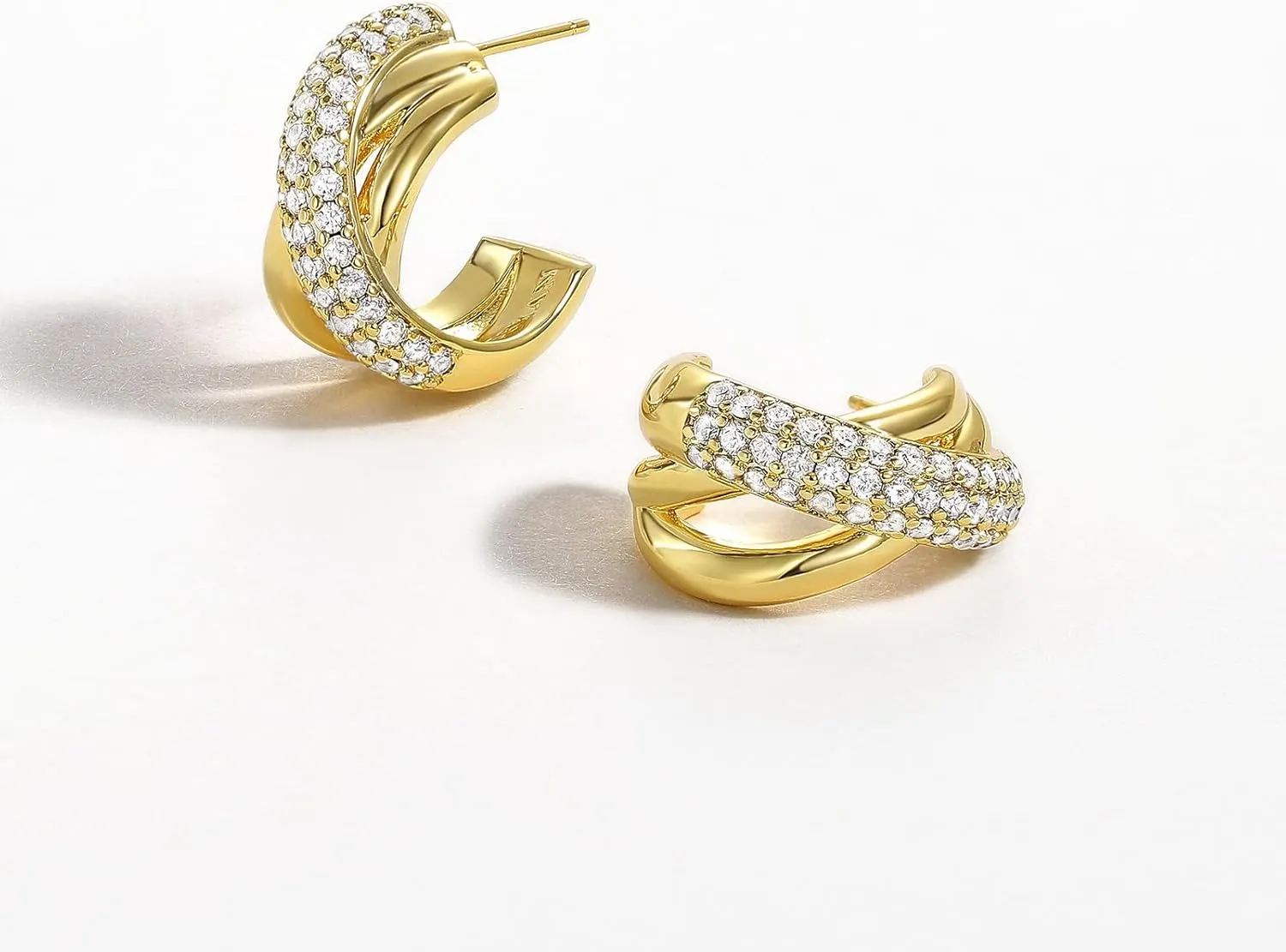 Zirconia Triple Open Hoops C Shape Wrap Earrings Trendy Jewelry Gifts KissYan Hoop Earrings for Women, 14K usher attendance cider whole immense Gold Plated Cubic 
