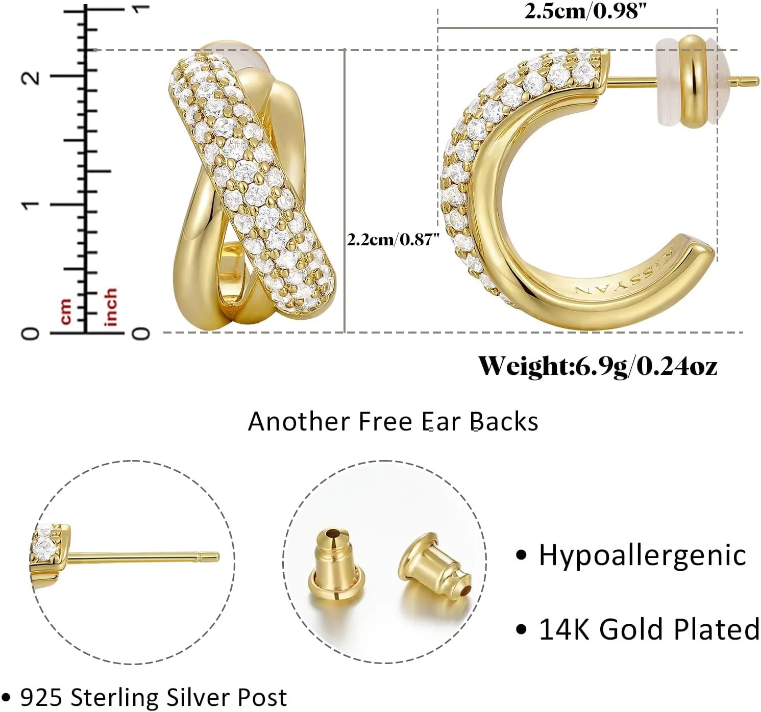 Zirconia Triple Open Hoops C Shape Wrap Earrings Trendy Jewelry Gifts KissYan Hoop Earrings for Women, 14K usher attendance cider whole immense Gold Plated Cubic 