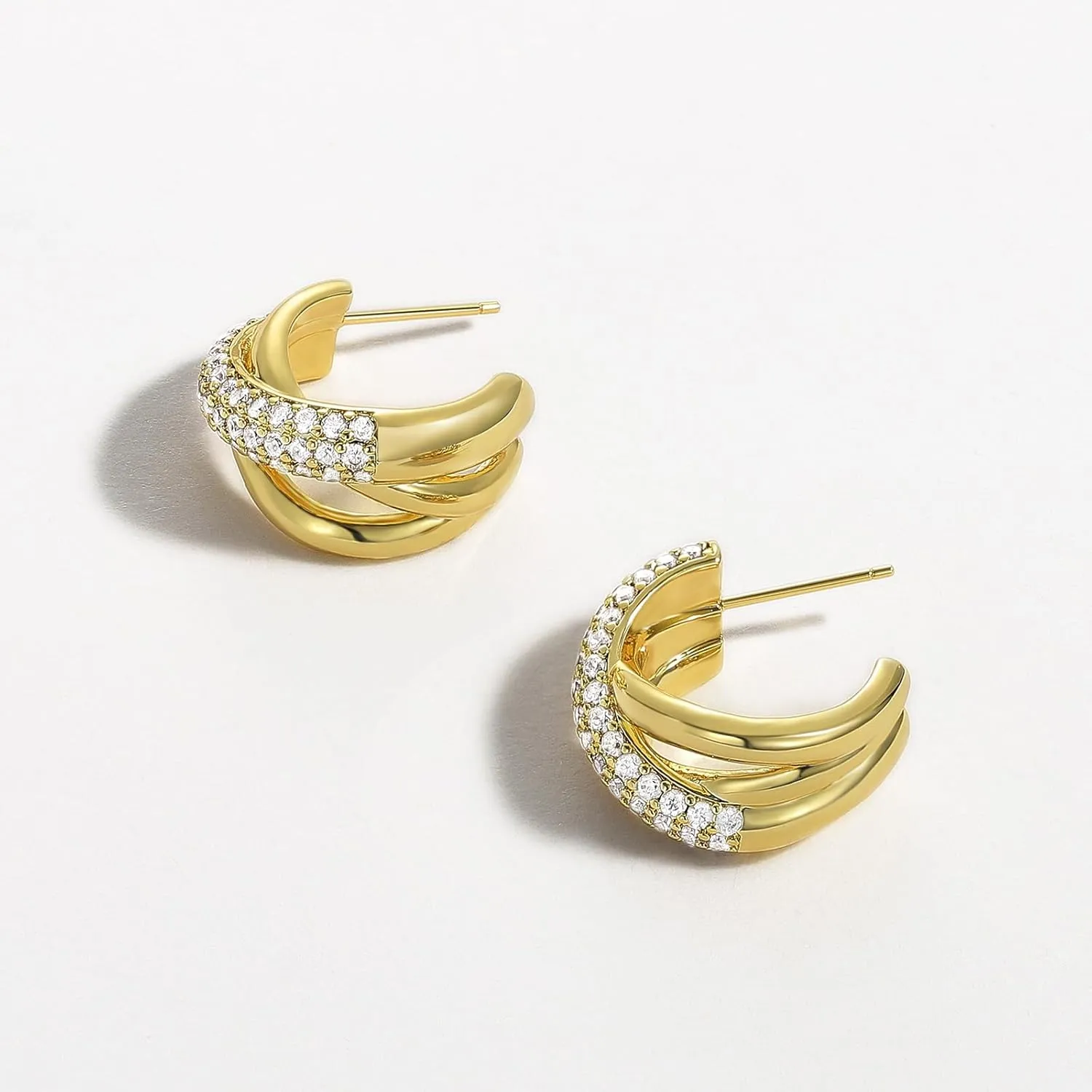 Zirconia Triple Open Hoops C Shape Wrap Earrings Trendy Jewelry Gifts KissYan Hoop Earrings for Women, 14K usher attendance cider whole immense Gold Plated Cubic 